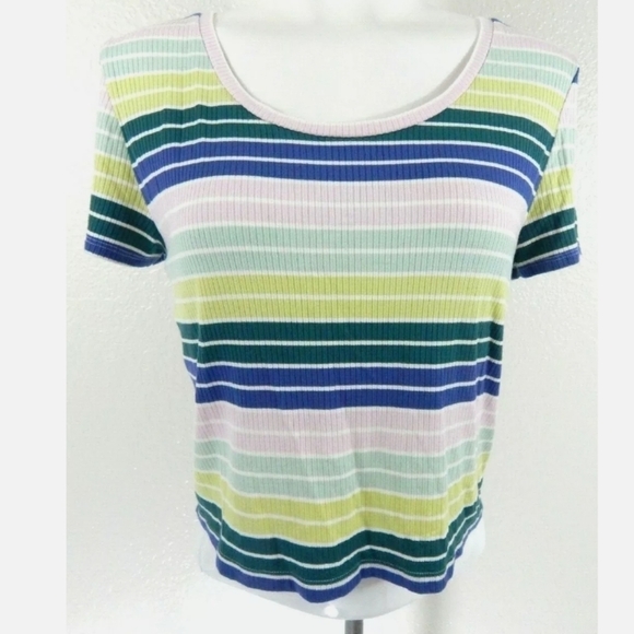 American Eagle AE Retro Baby Tee Pastel Stripe - Picture 1 of 4